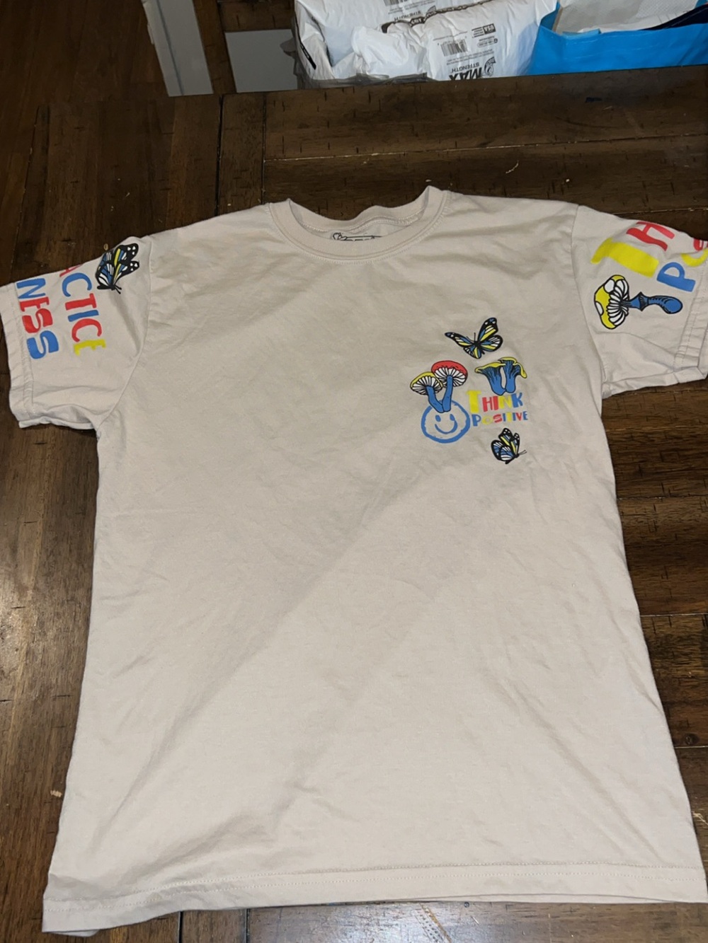 Think Positive Graphic Short-Sleeve Tee - Beige Red Yellow & Blue